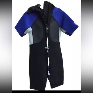 XPS Youth Wet Suit Blue Black Gray Zippered Sz L Short Unisex Bass Pro Inc